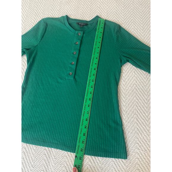 Banana Republic Women Small Green Ribbed Henley Style Top Long Sleeve - Picture 5 of 5